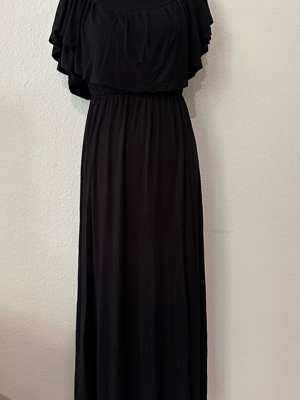 Pinkblush Black Ruffle-Overlay Maxi Dress